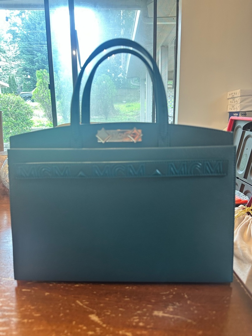 MCM Teal Structured Leather Satchel